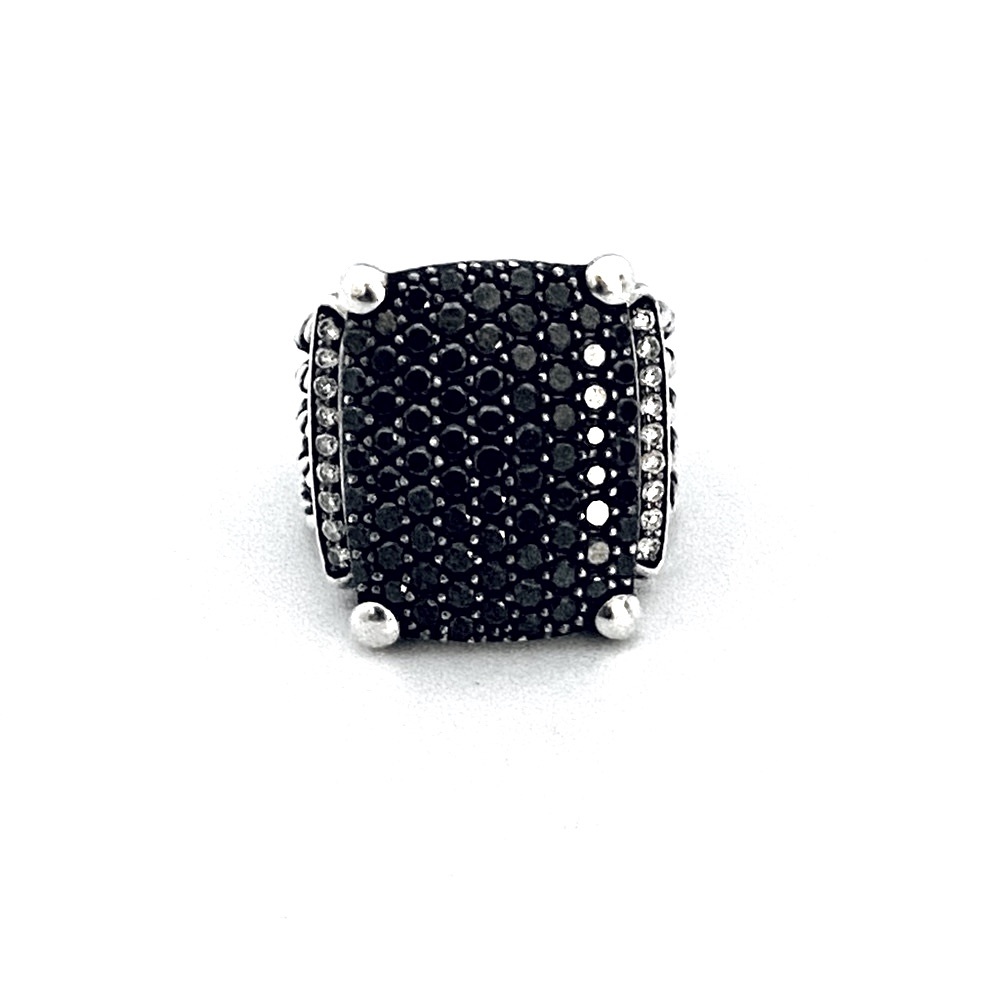 20x16mm Large David Yurman Wheaton Ring with Black Pave Diamonds, Size: 10